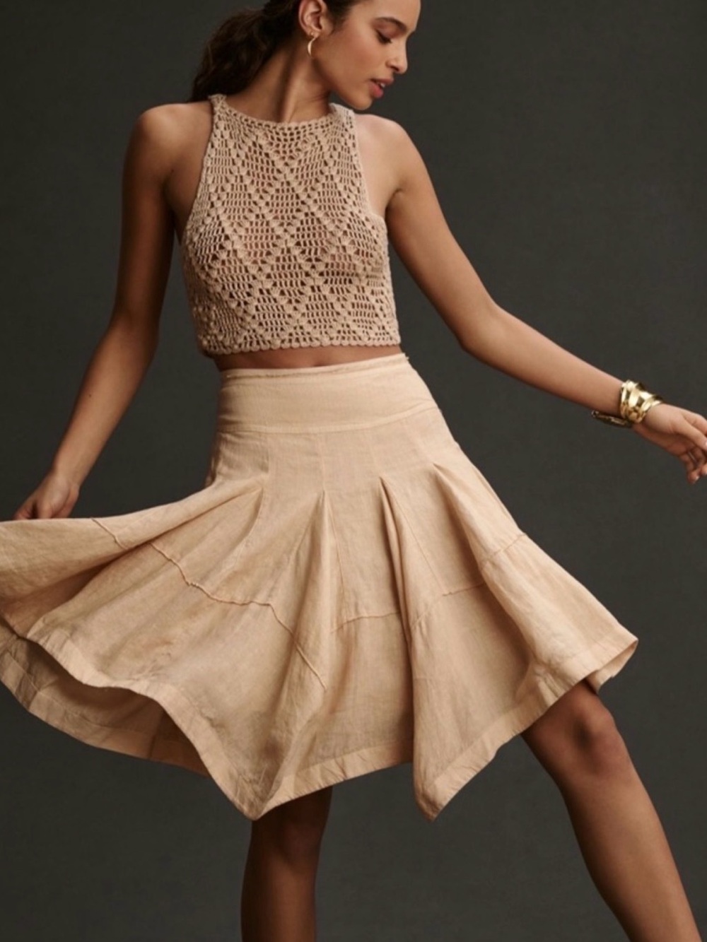 By Anthropologie linen godet midi skirt